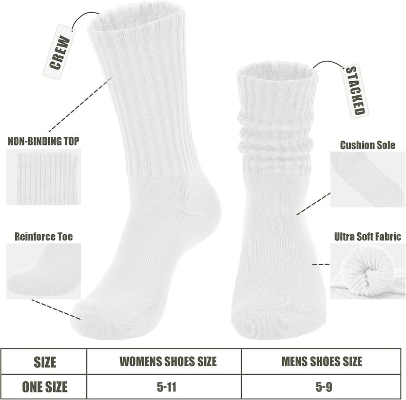 AugRing Store Women's Scrunch Crew Socks Retro 3-Pack Solid Cotton Boot Calf Chunky Ribbed Cozy Slouchy Socks Size 5-11 - Image 2